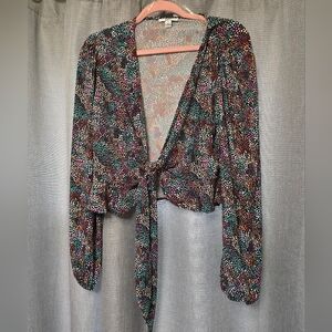 Bar III Colorful Patterned Tie-Front Blouse